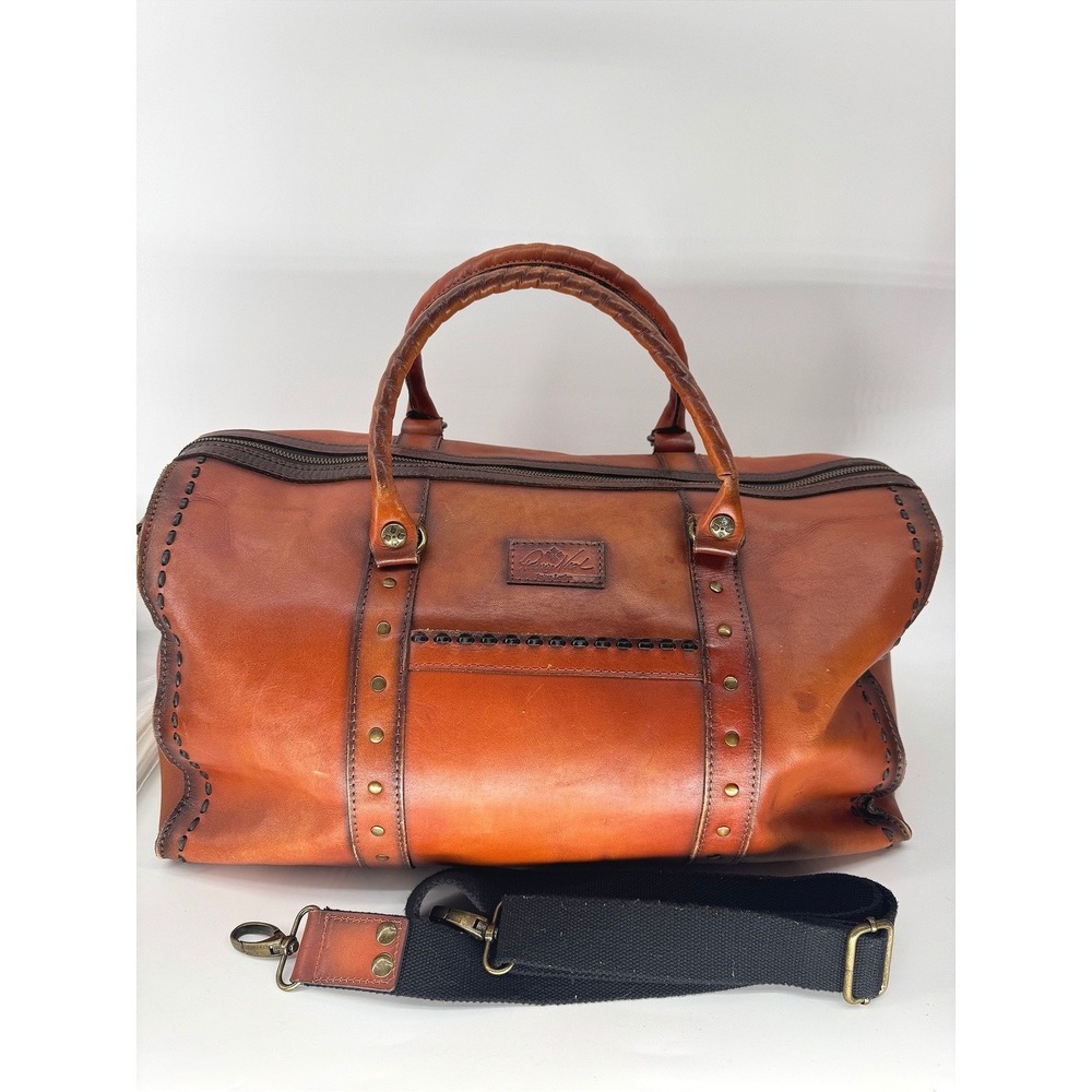 Patricia Nash Milano Weekender Duffel Bag Cognac Leather Large Travel Satchel